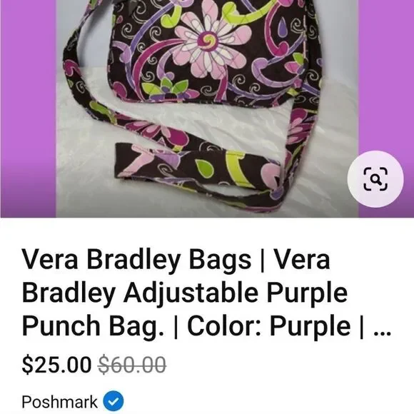Vera Bradley Adjustable Purple Punch Bag - Picture 6 of 6
